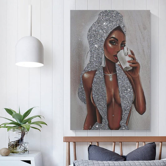 Quadro su tela Ritratto donna glitterato