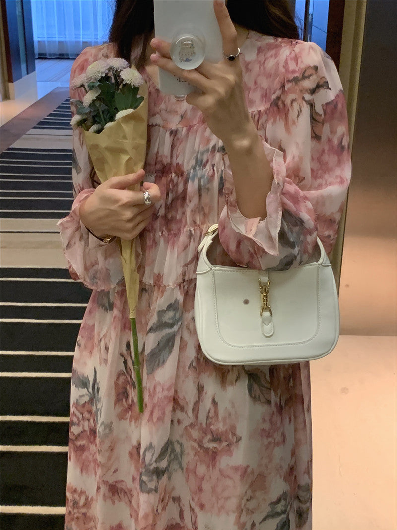 Vestito chiffon fiori dipinti