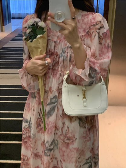 Vestito chiffon fiori dipinti