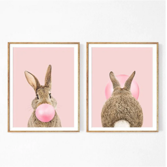 Quadro su tela Conigli con palloncini rosa