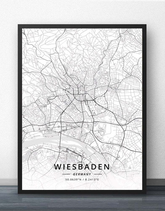 Quadro su tela Mappa urbana Wiesbaden fiume Germania