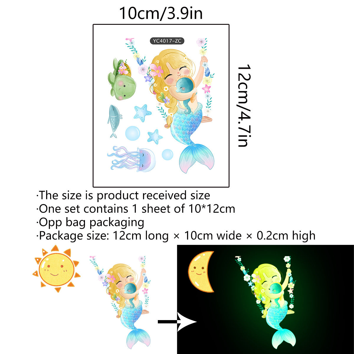Adesivo murale sirena e farfalla fluorescente