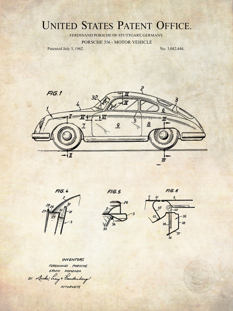 Poster Brevetto Porsche 911 tecnico