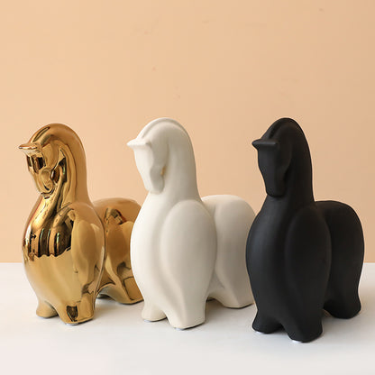 Scultura cavallo in ceramica bianco nero