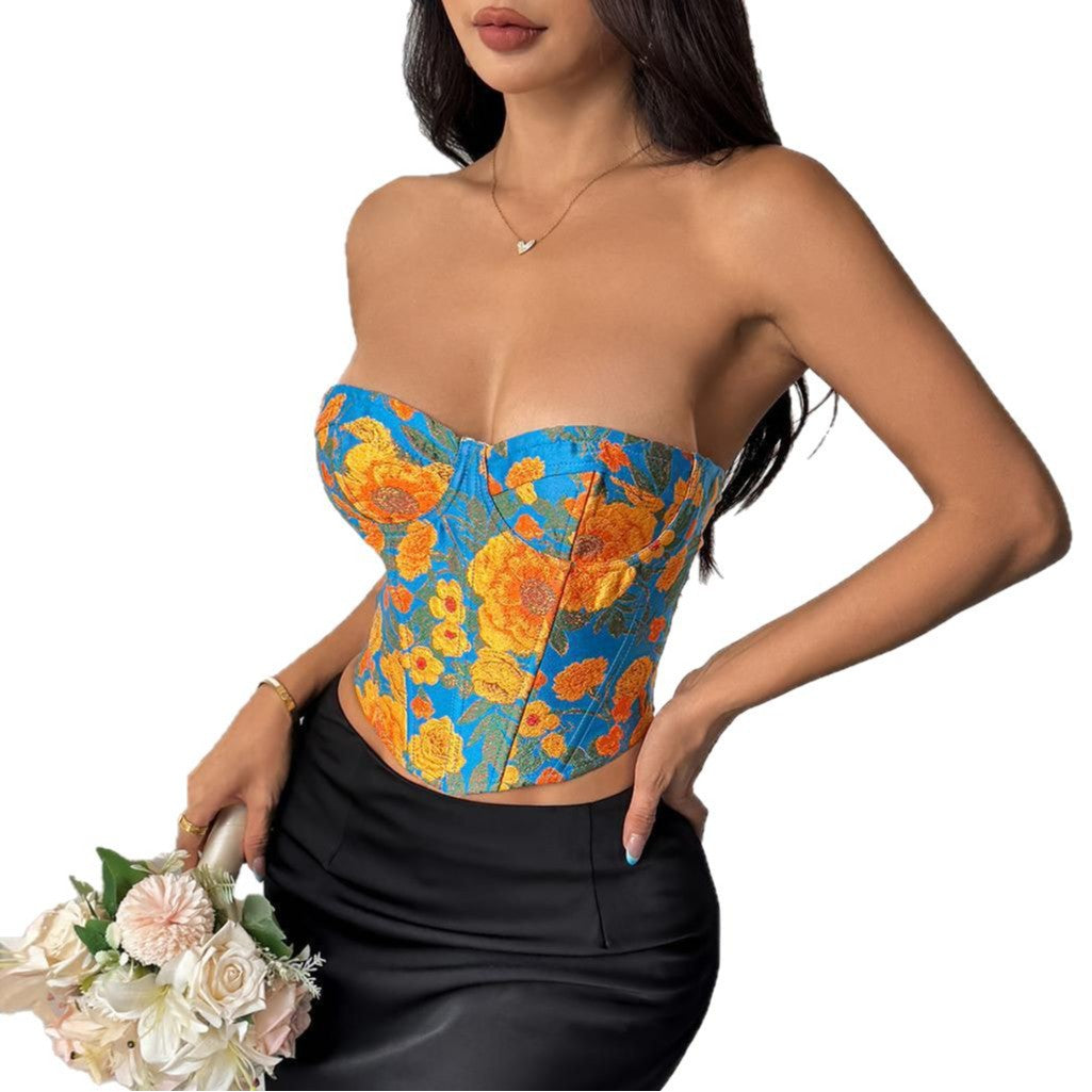 Corpetto bustier retrò ricamato