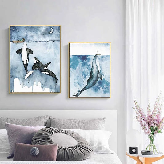 Quadro su tela Orca in acquerello