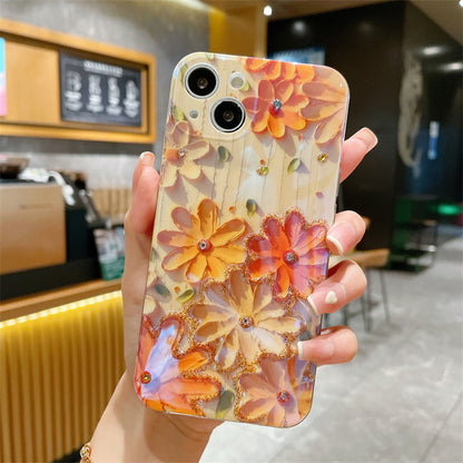 Cover telefono fiori strass giallo