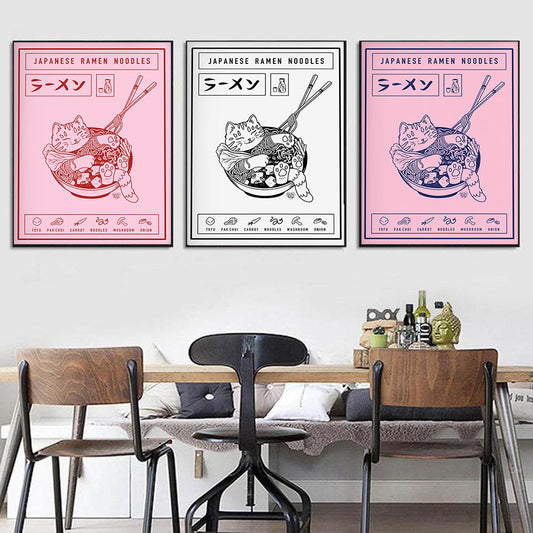 Quadro su tela Gatto cartoon con ramen