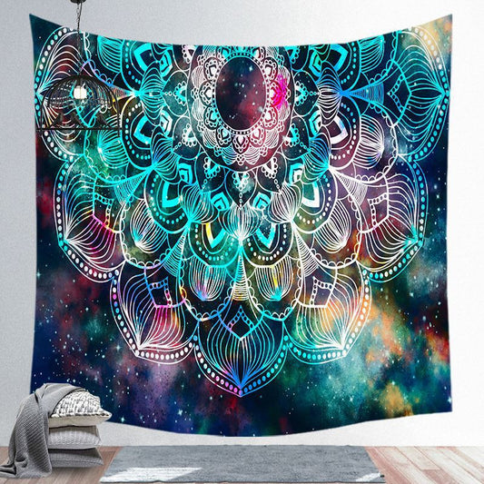 Arazzo Mandala blu geometrica
