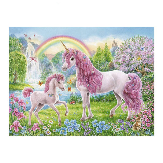 Quadro su tela Unicorni in valle fantasy