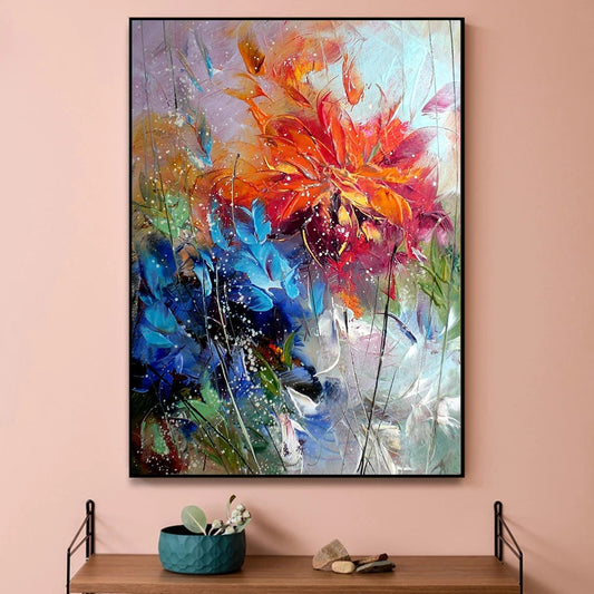 Quadro su tela Fiore blu e arancione in acquerello