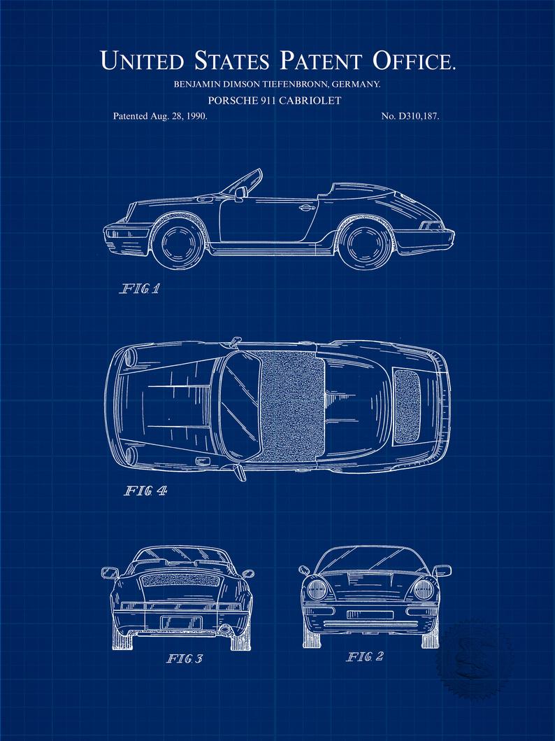 Poster Brevetto Porsche 911 tecnico