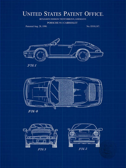 Poster Brevetto Porsche 911 tecnico
