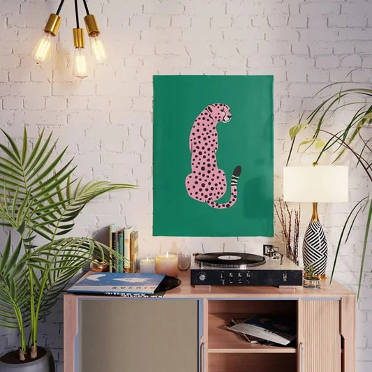 Quadro su tela Leopardo rosa pop art fondo verde