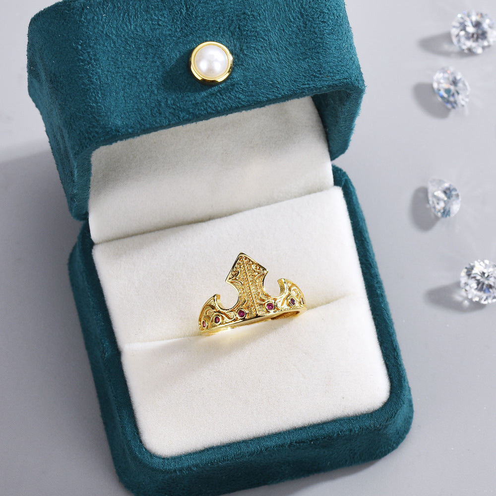 Anello giada corona rossa retrò