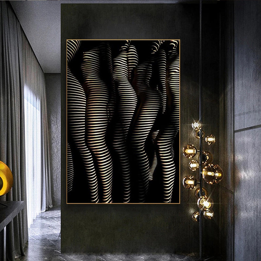 Pannello nero linee ondulate dorate
