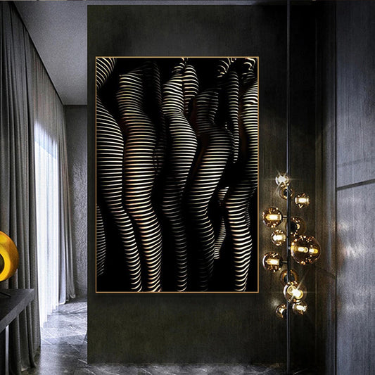 Pannello nero linee ondulate dorate