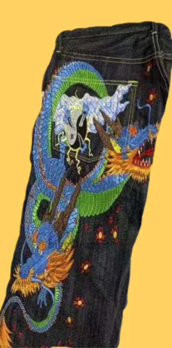 Jeans Stampa Ukiyo-e Ampi