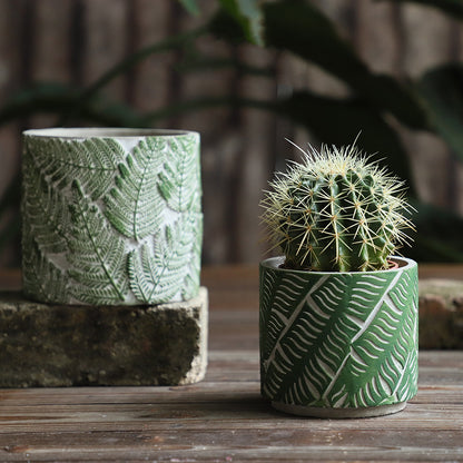 Vaso cemento motivo foglie
