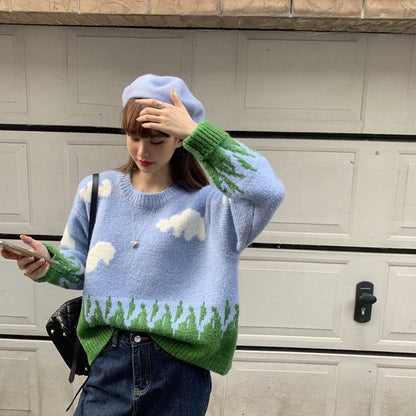 Maglione stampa nuvole dipinto