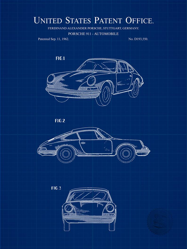 Poster Brevetto Porsche 911 tecnico