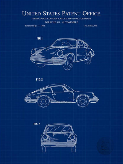 Poster Brevetto Porsche 911 tecnico