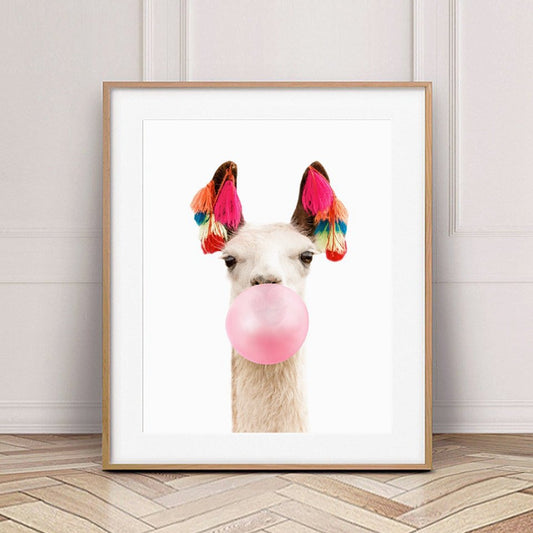 Quadro su tela Lama con pon pon colorati