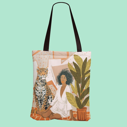 Borsa tela grande donna con leopardo