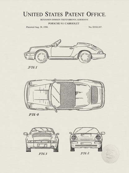 Poster Brevetto Porsche 911 tecnico