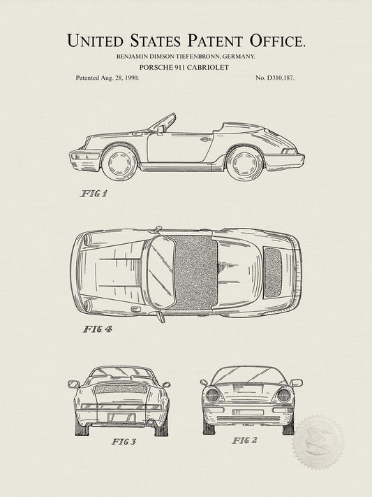 Poster Brevetto Porsche 911 tecnico