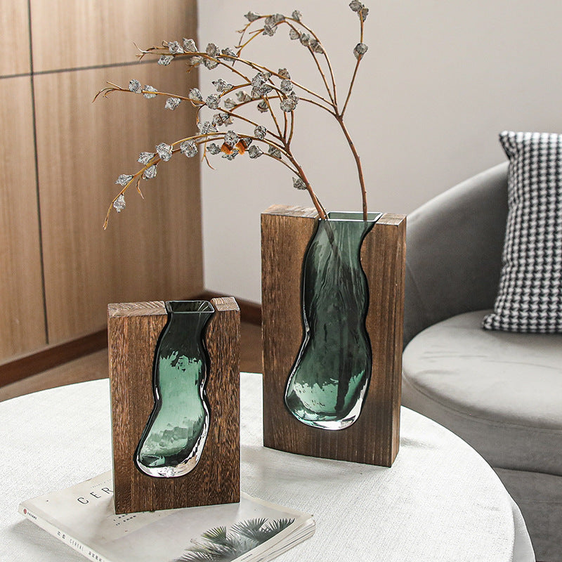 Vaso legno e vetro