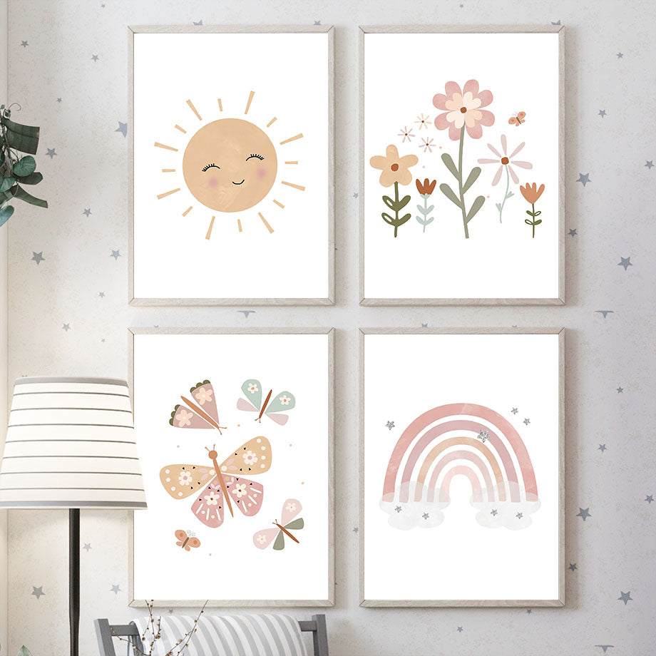 Quadro sole nuvole fiori stile nordico