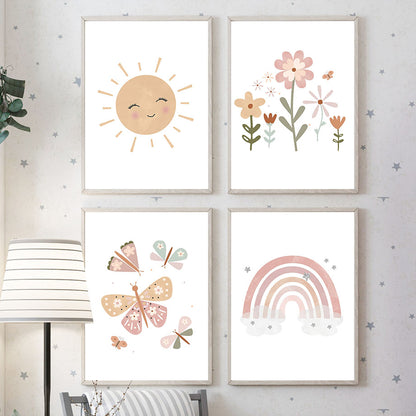 Quadro sole nuvole fiori stile nordico