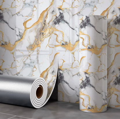 Adesivo murale Marmo bianco con venature oro