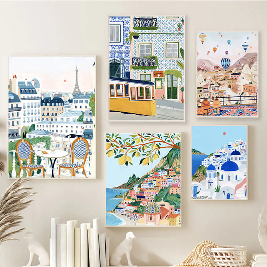 Quadro su tela Panorami europei illustrati