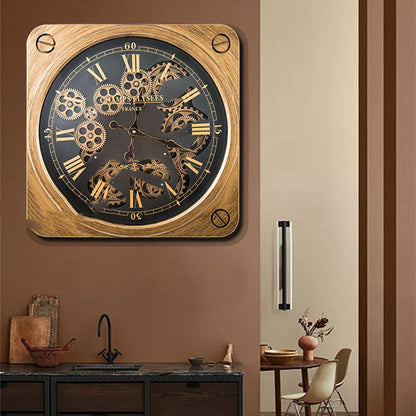 Orologio da parete Ingranaggi quadrato dorato