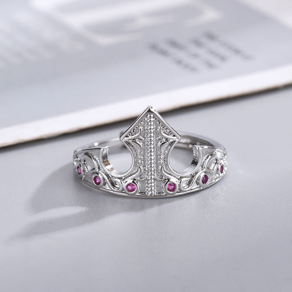 Anello giada corona rossa retrò