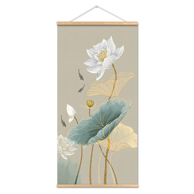 Adesivo murale Acquarello asiatico bamboo fiori