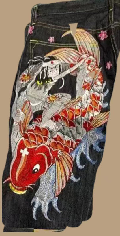 Jeans Stampa Ukiyo-e Ampi