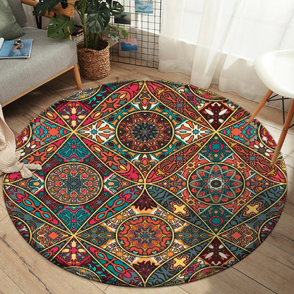 Tappeto rotondo mandala patchwork colorato