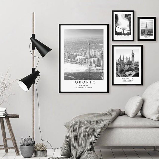 Quadro su tela Skyline città bianco nero