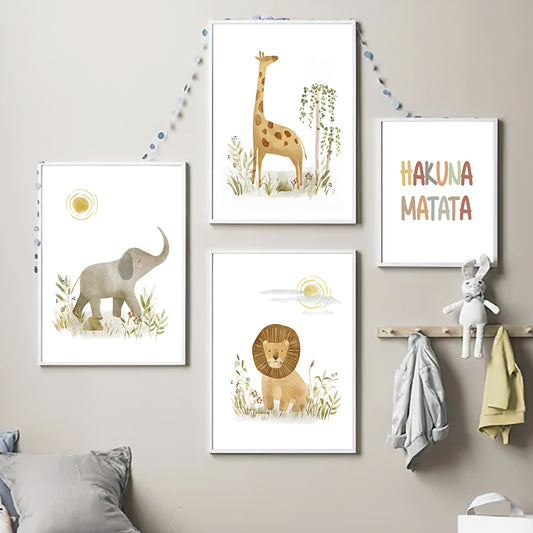 Quadro su tela Quattro animali Hakuna Matata savana