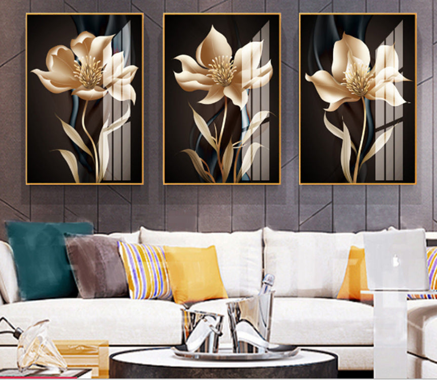Quadro fiori oro nero