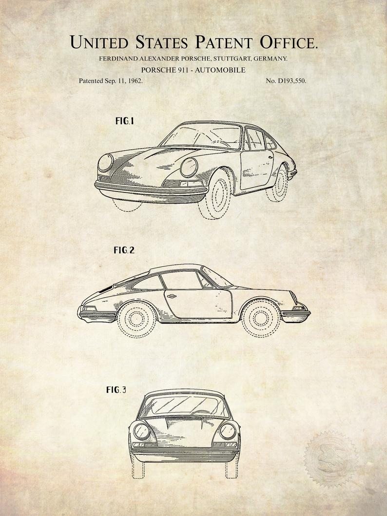Poster Brevetto Porsche 911 tecnico