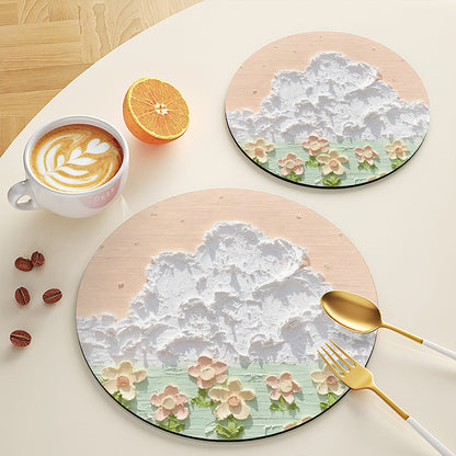 Sottobicchiere verde con peonie bianche