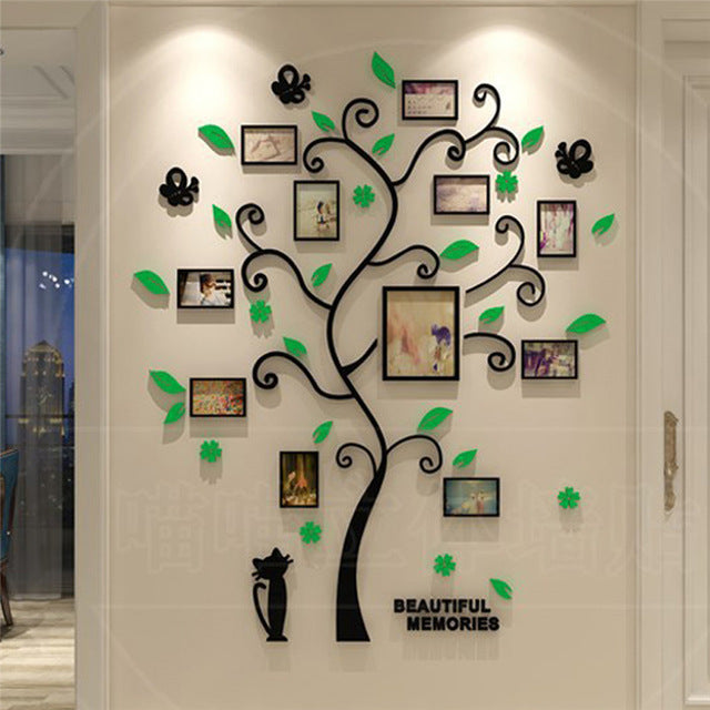 Adesivo murale Albero genealogico con foglie verdi