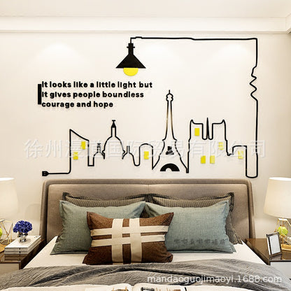 Adesivo murale Skyline neon giallo