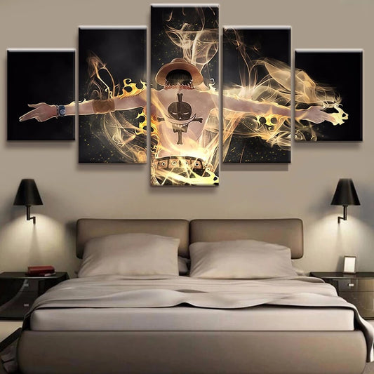Quadro su tela Uomo anime samurai fuoco dorato