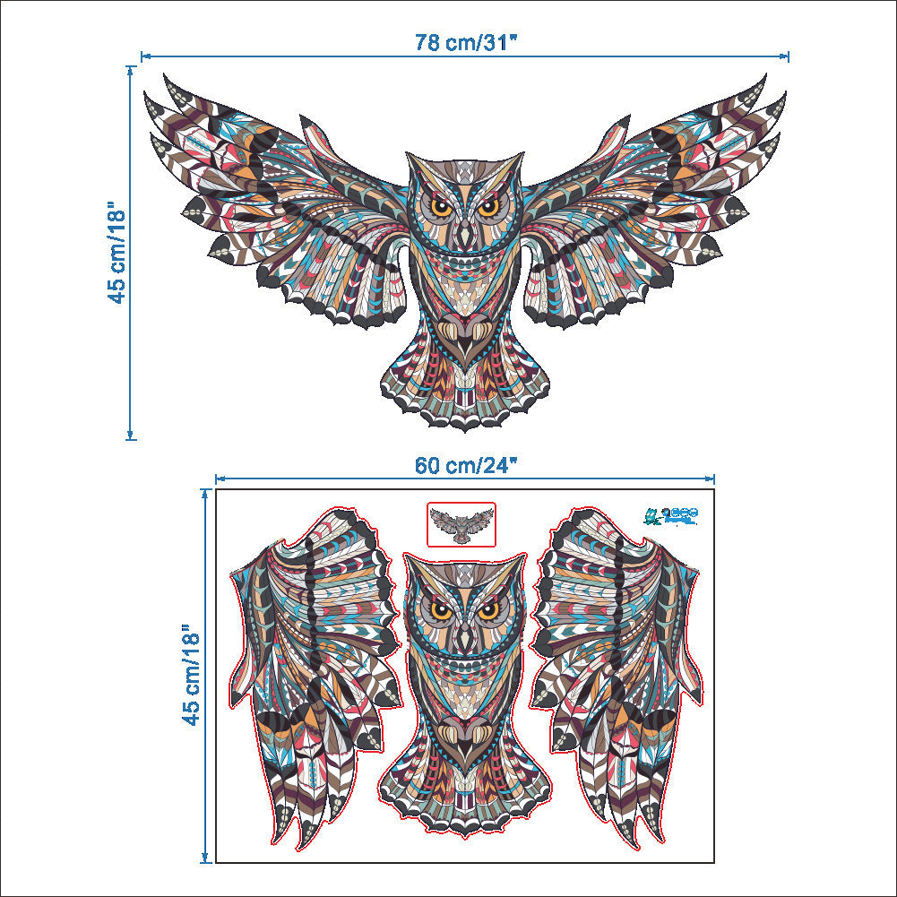 Adesivo murale Gufo mandala geometrico ali spiegate