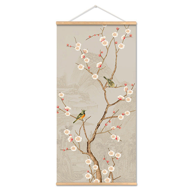 Adesivo murale Acquarello asiatico bamboo fiori